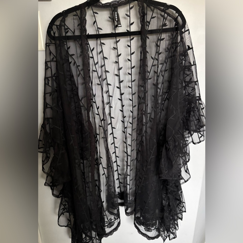 Torrid Embroidered Sheer Kimono One Size Plus